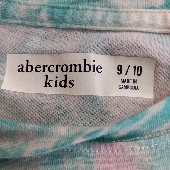 Y2K Abercrombie Kids Girls' Tie-Dye Knot-Front T-Shirt (Size 9/10, Teal & Pink) - Picture 2 of 7
